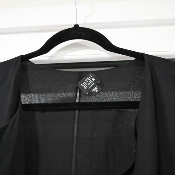Eileen Fisher Woman 1X Black Tie Waist Long Sheer Blouse Robe - Picture 7 of 9